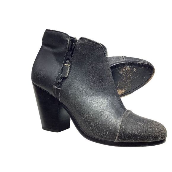 Rag & Bone Margot Black Distressed Leather Booties - Picture 1 of 6